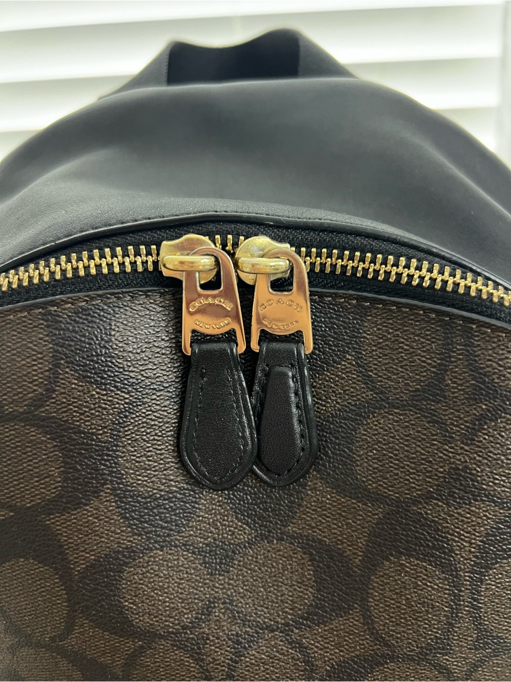 Coach Dark Brown Signature Canvas & Black Trim Backpack with Gold Hardware - Picture 3 of 6